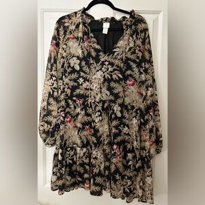 Floral Balloon Sleeve Long Sleeve Mini Dress